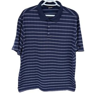 Nike Tiger Woods Golf Polo Shirt Mens Large Navy Striped Dri-Fit 389585